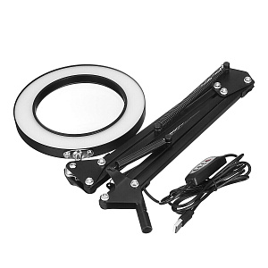 Лампа настольная с лупой и подсветкой для работы 10х Орбита OT-INL89 Черная